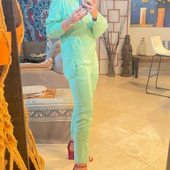 VINTAGE 70’s 100% Silk TRAMWAY Paris France Zipper Detailed Jumpsuit Coverall - Picture 3 of 6